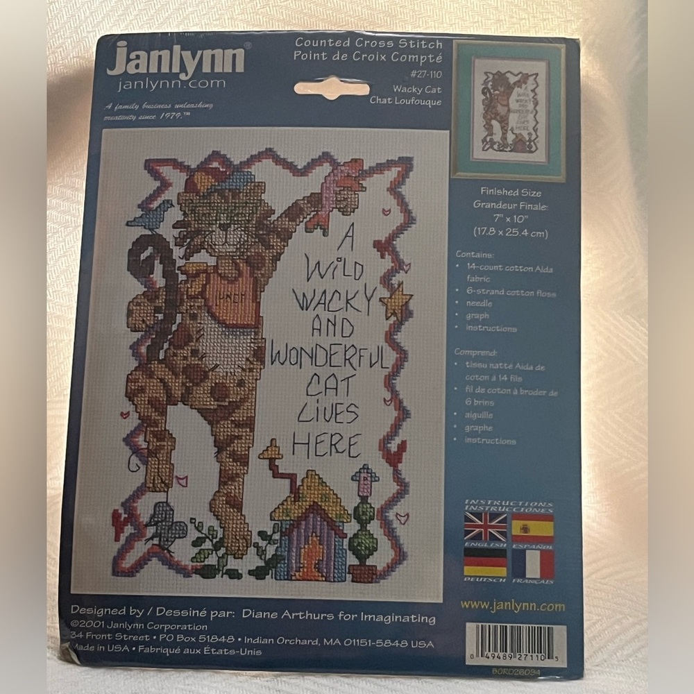 Counted cross stitch wacky cat Janlynn